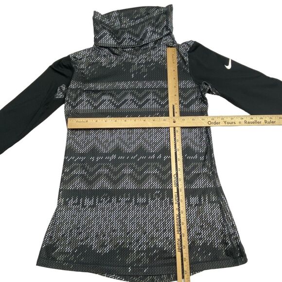 Nike Pro Top Womens Medium Black Aztec Thumb Holes Dri Fit Turtleneck Logo - Picture 3 of 8